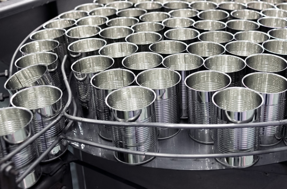 Cans in production line